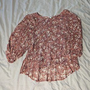 Lucky Brand Pink Floral Ruffle Top
